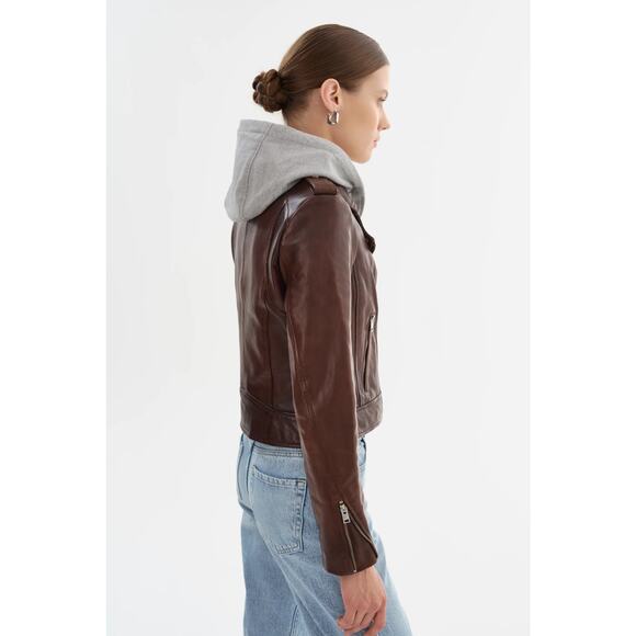 LAMARQUE HOLY Leather Biker Jacket with Removable Hood - Picture 5 of 13